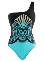 Black Tribal Print Wide Strap One Piece Swimwear