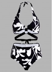 High Waisted Floral Print Halter Bikini Set 