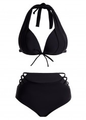 Halter Bowknot Pierced High Waisted Bikini Set