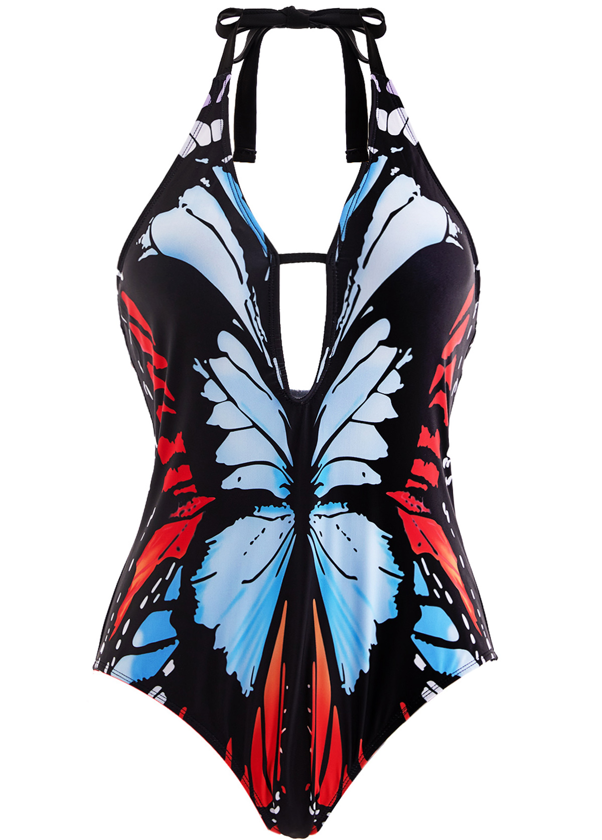 Butterfly Print Halter Neck One Piece Swimwear