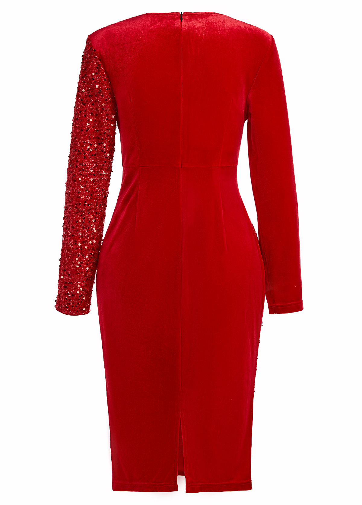 Sequin Red Long Sleeve Round Neck Bodycon Dress