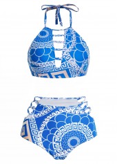 High Waisted Geometric Print Halter Bikini Set 