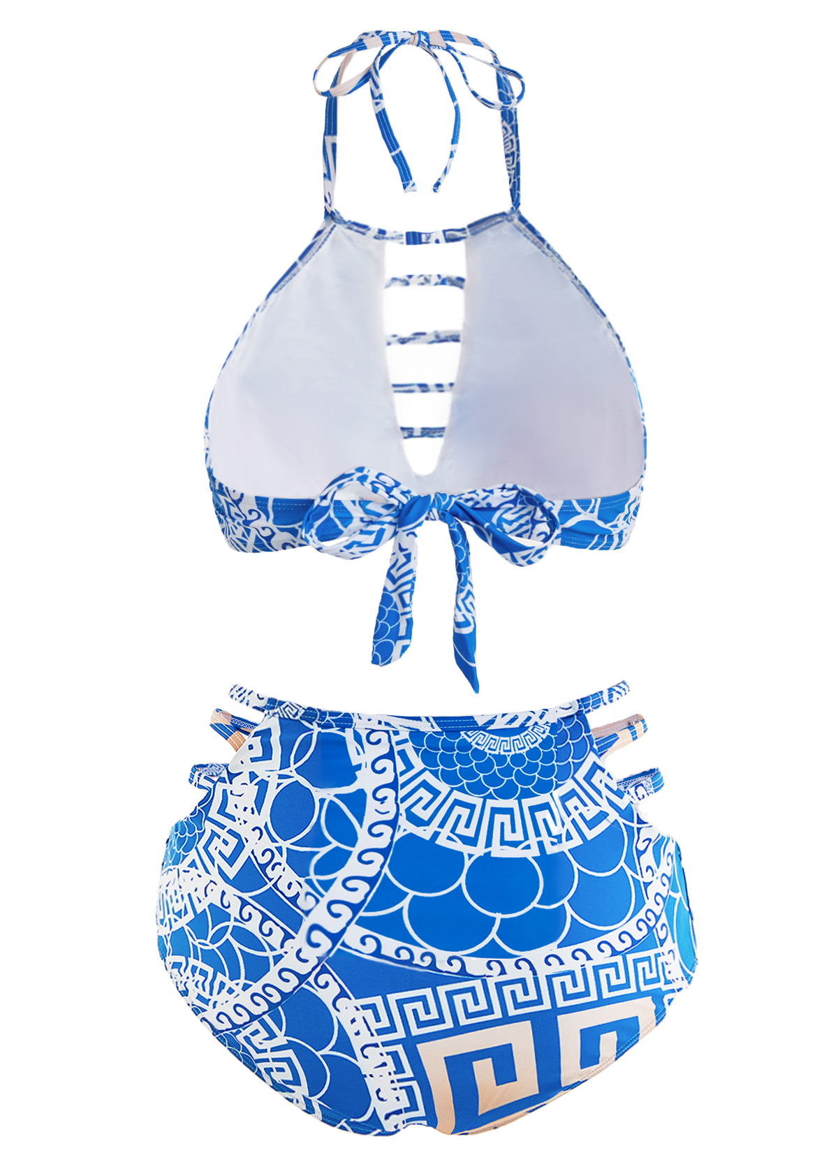 High Waisted Geometric Print Halter Bikini Set 