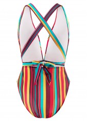 Rainbow Stripe Halter One Piece Swimwear