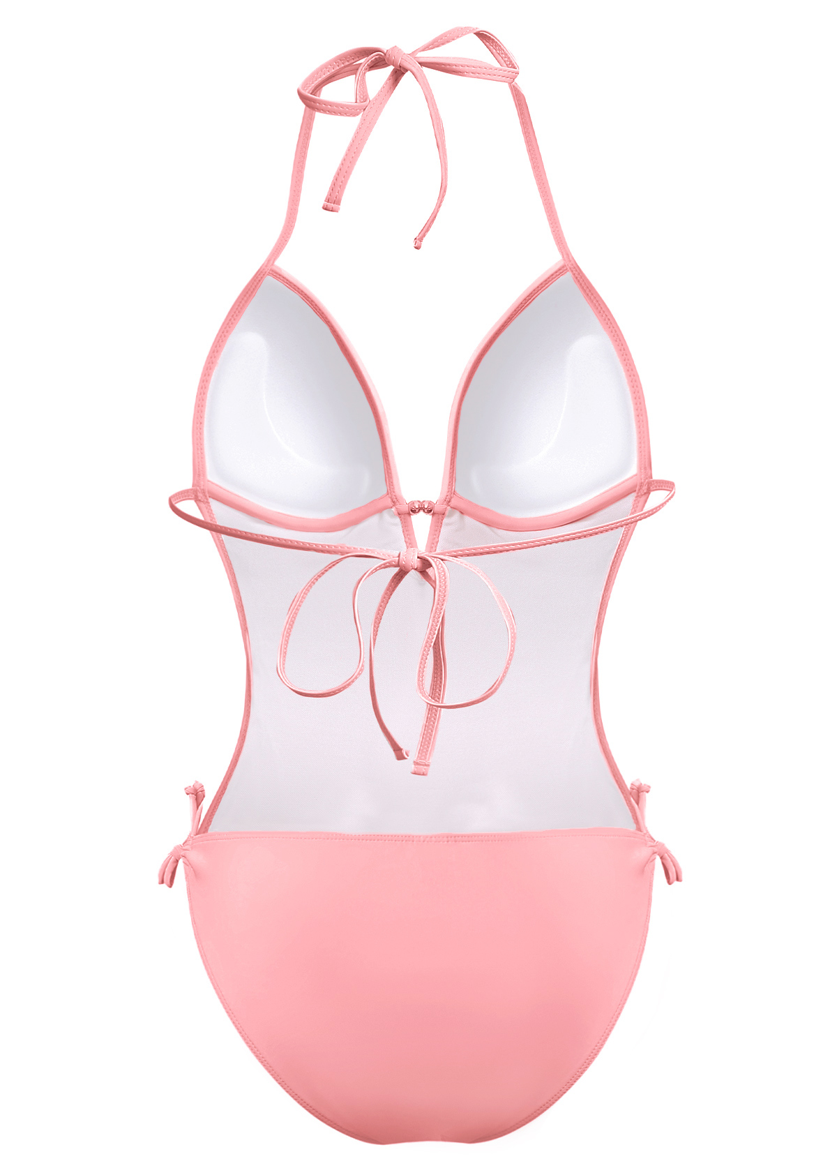 Light Pink Tassel Embellished Halter One Piece Swimwear