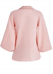 Jacquard Light Pink Long Sleeve Turn Down Collar Sweatshirt