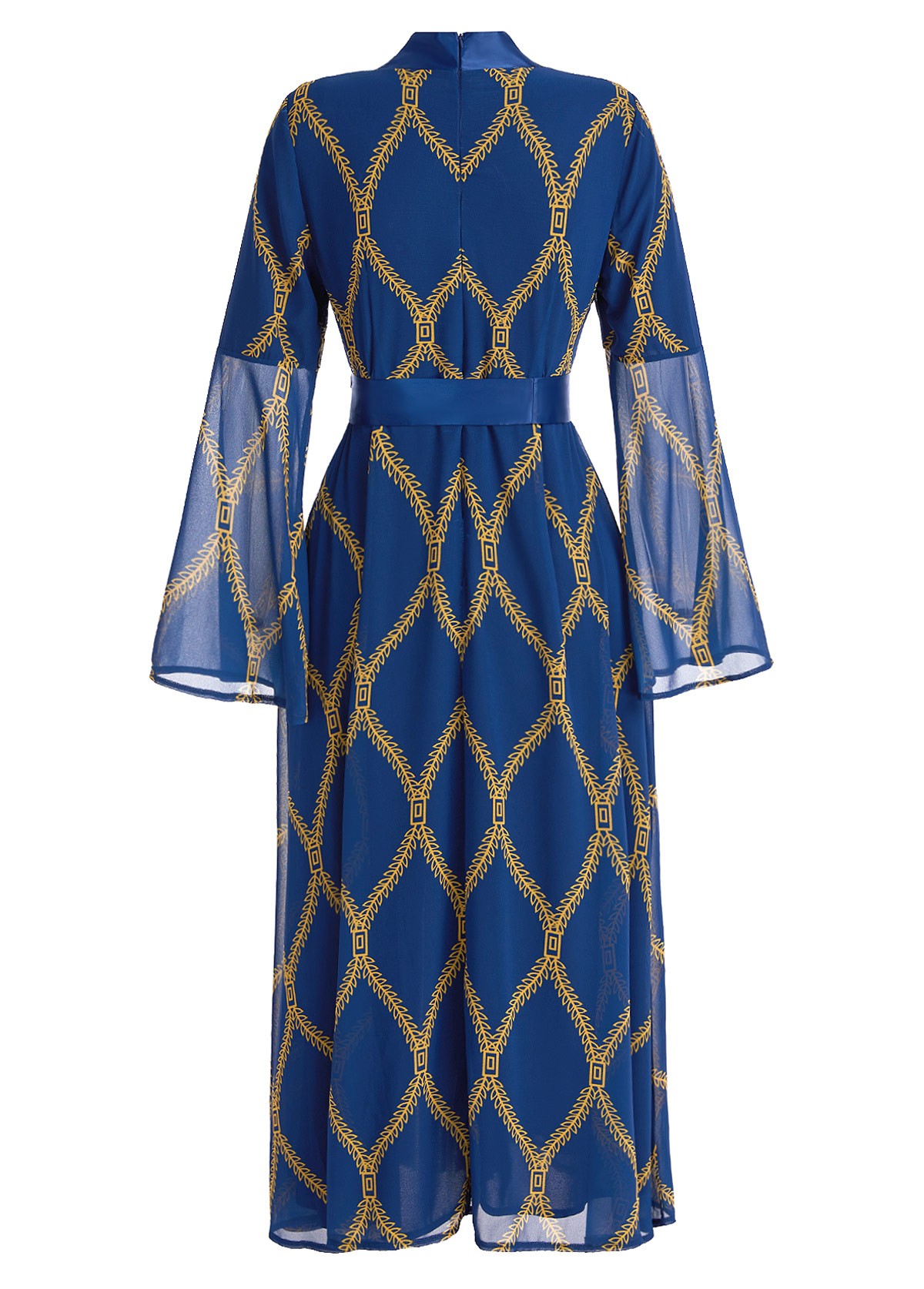 Tribal Print Patchwork Belted Navy New Year Dress