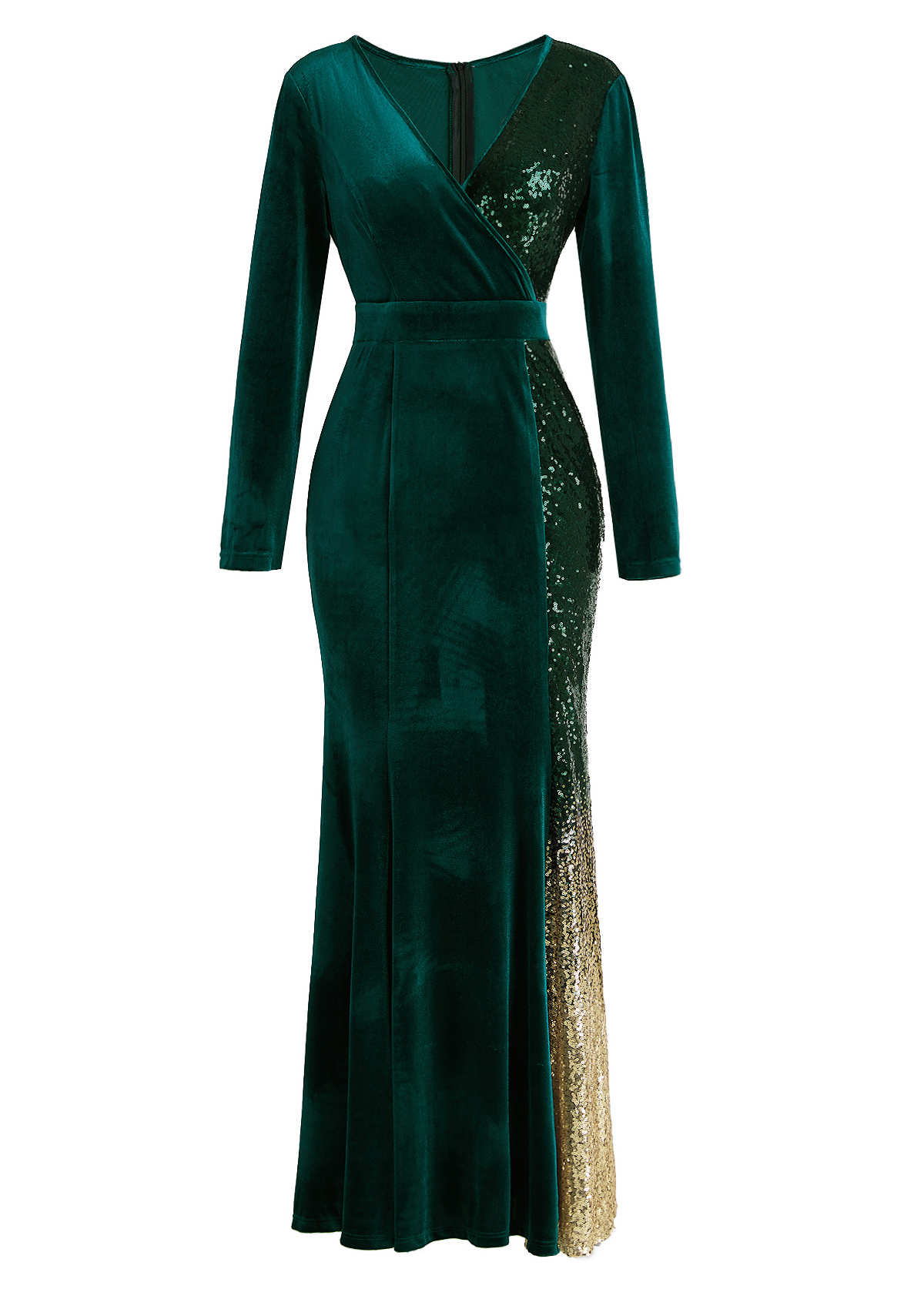 Ombre Mermaid Blackish Green Long Sleeve Maxi Bodycon Dress