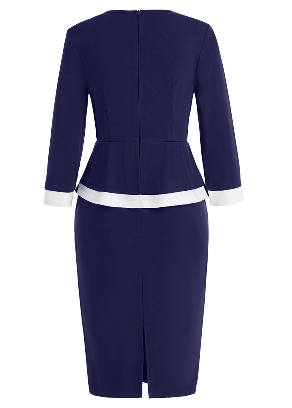 Split Navy Three Quarter Length Sleeve Bodycon Dress