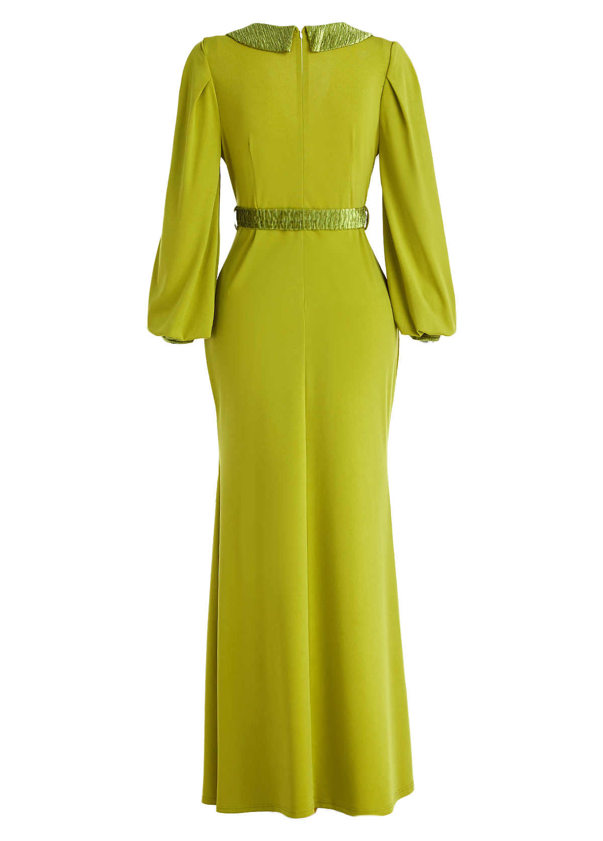 Patchwork Belted Mustard Yellow Maxi Bodycon Dress