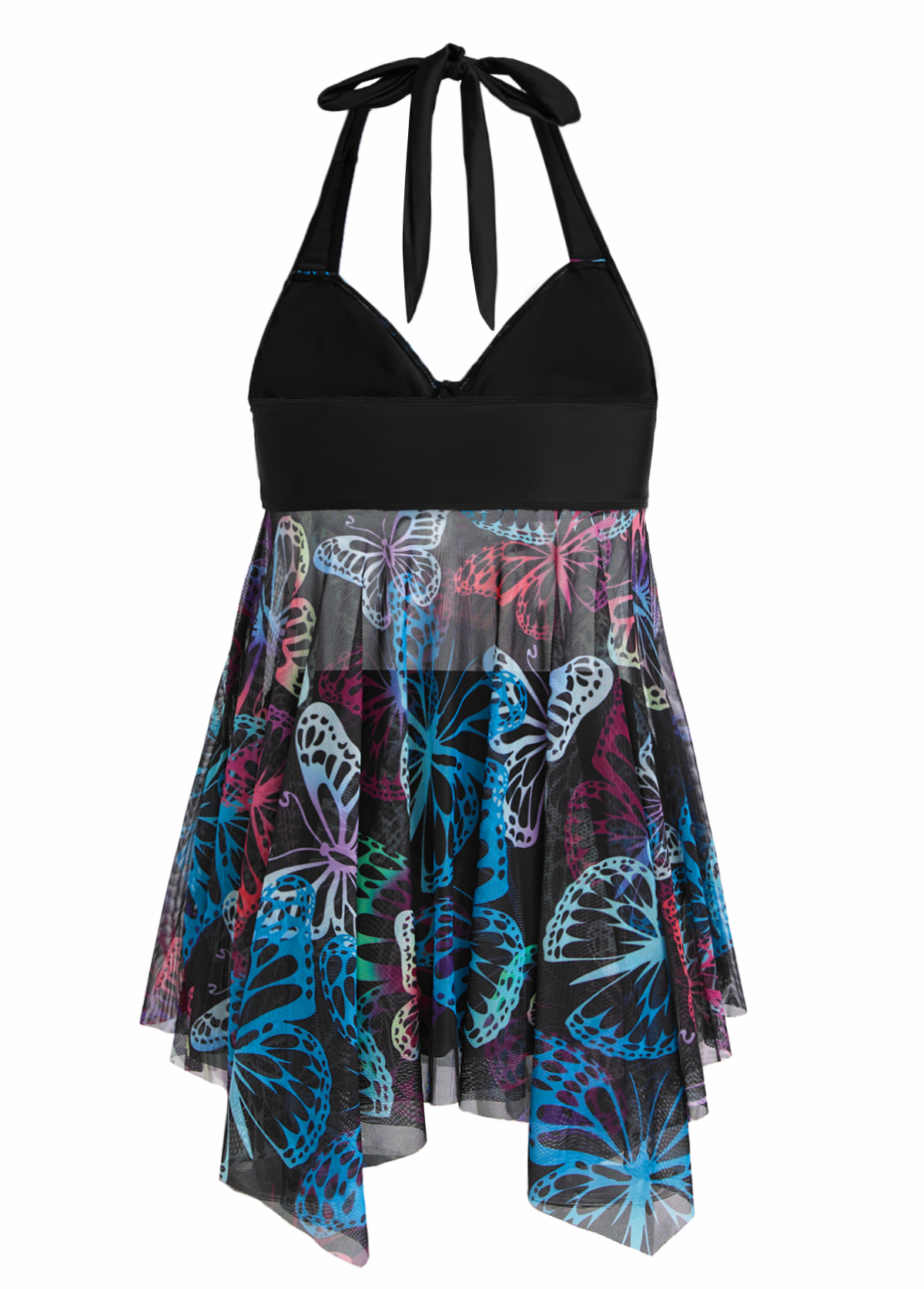 Mid Waisted Butterfly Print Patchwork Blue Swimdress and Panty