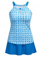 Mid Waisted Geometric Print Cut Out Tankini Set