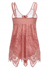 Mid Waisted Lace Pink Tankini Set