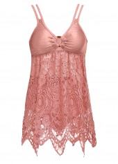 Mid Waisted Lace Pink Tankini Set