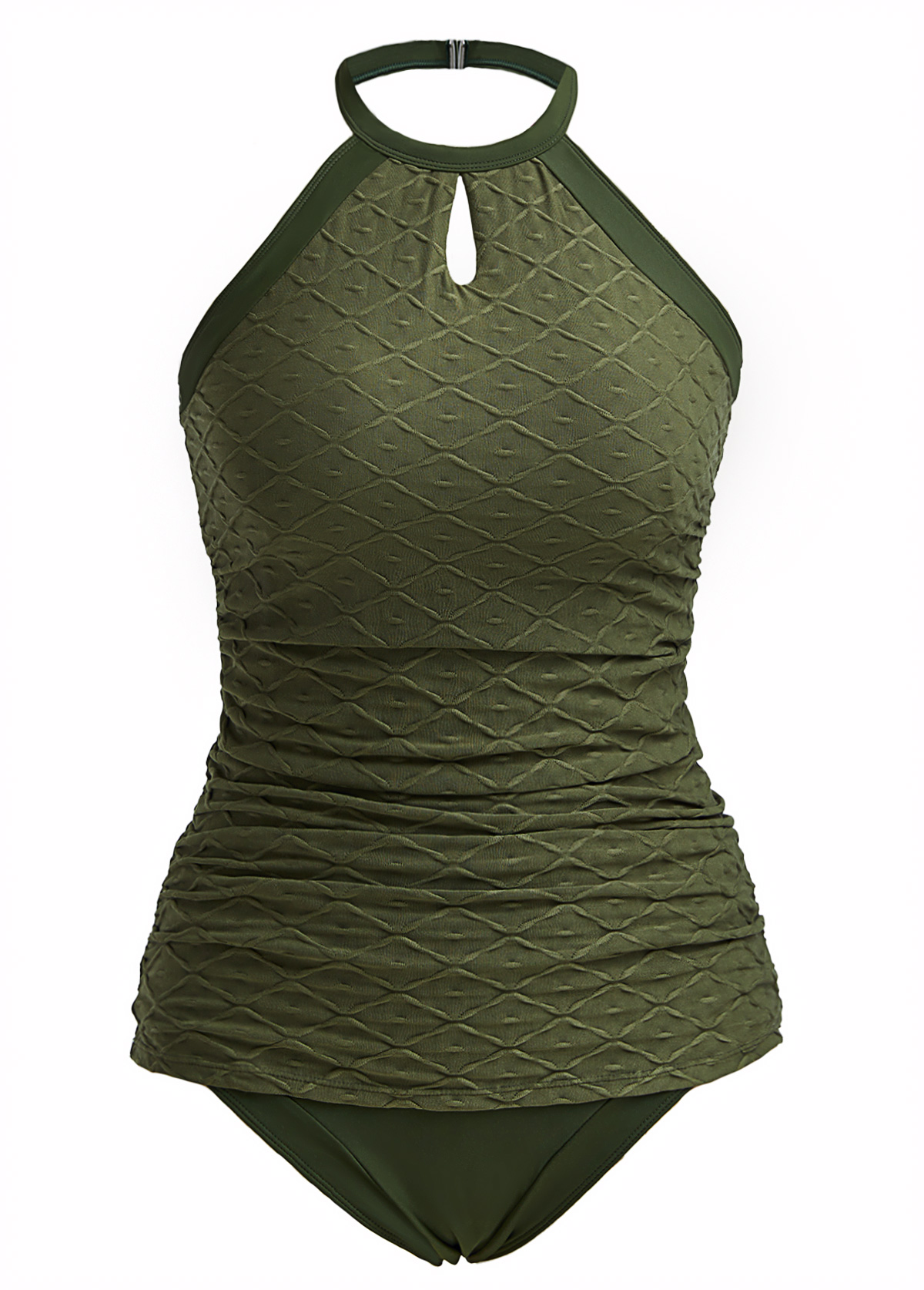 Mid Waisted Cut Out Olive Green Tankini Set