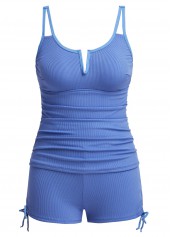 Drawstring Split Dusty Blue Tankini Set