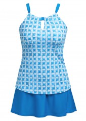 Mid Waisted Geometric Print Cut Out Tankini Set