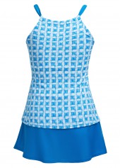 Mid Waisted Geometric Print Cut Out Tankini Set