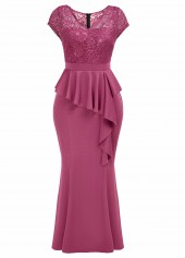 Mermaid Dark Reddish Purple Short Sleeve Maxi Bodycon Dress
