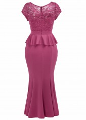 Mermaid Dark Reddish Purple Short Sleeve Maxi Bodycon Dress