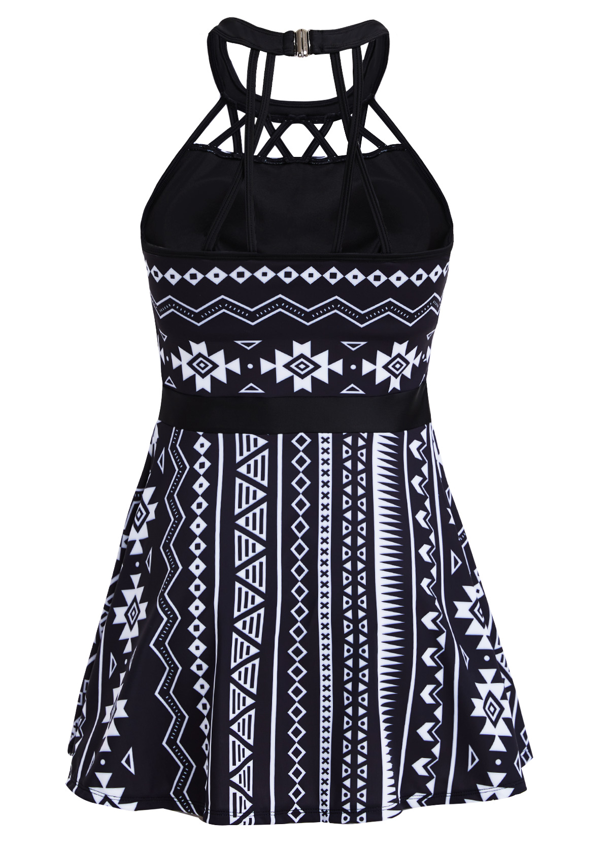 Mid Waisted Tribal Print Cage Neck Swimdress and Panty