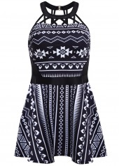 Mid Waisted Tribal Print Cage Neck Swimdress and Panty