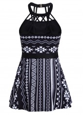 Mid Waisted Tribal Print Cage Neck Swimdress and Panty
