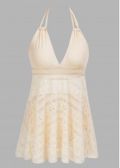 Mid Waisted Lace Beige Tankini Set