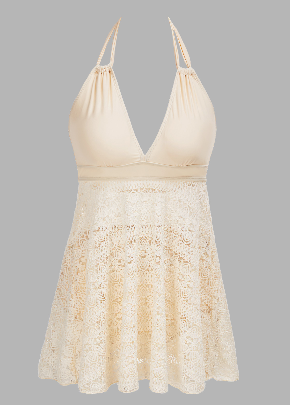 Lace Beige Patchwork Swimdress and Panty