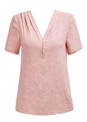 Pearl Pink Short Sleeve V Neck Blouse