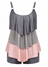 Mid Waisted Handkerchief Hem Dark Grey Tankini Set