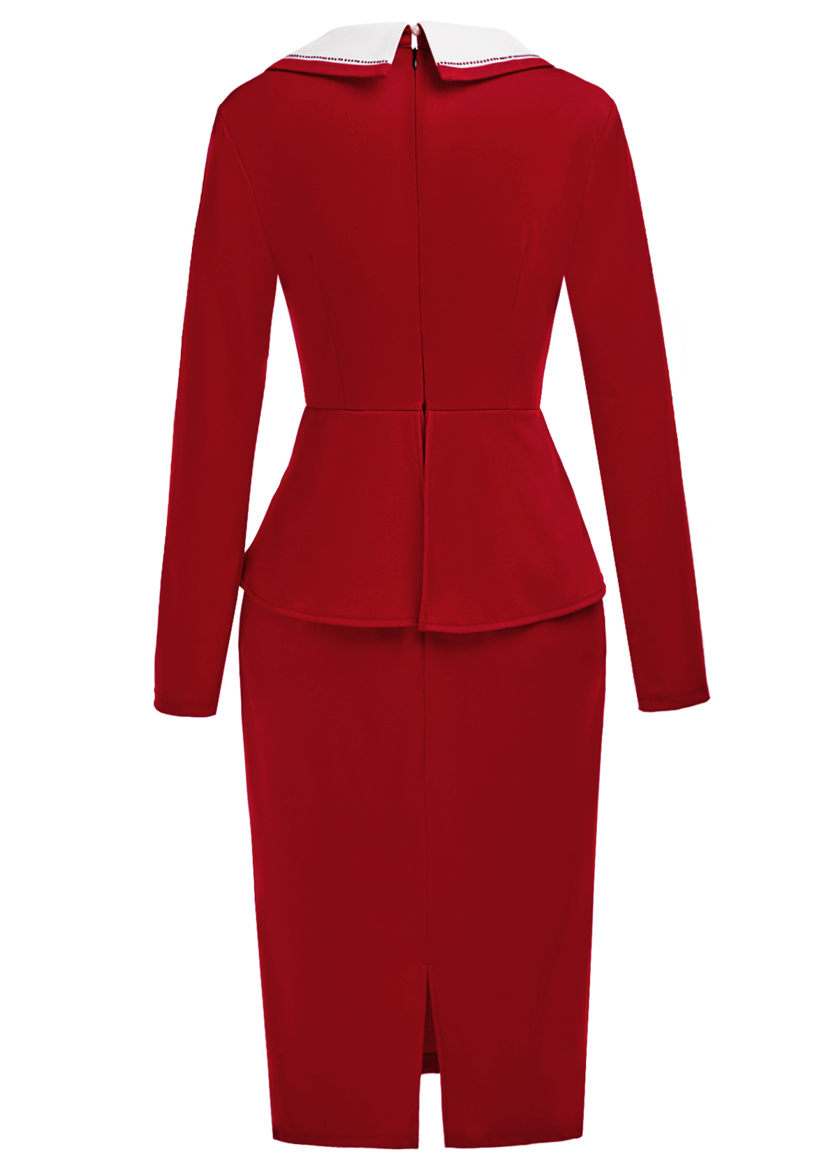 Patchwork Wine Red Long Sleeve Square Neck Bodycon Dress