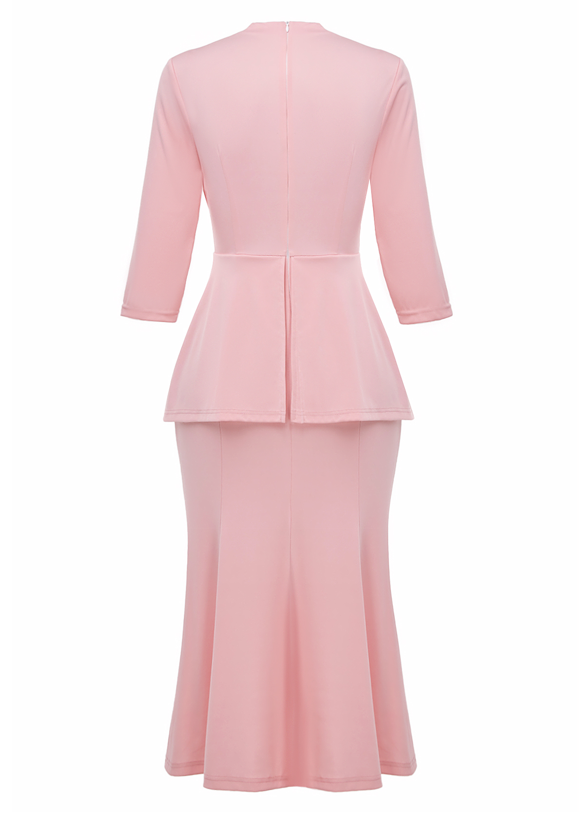 Fake 2in1 Pink 3/4 Sleeve Square Neck Bodycon Dress