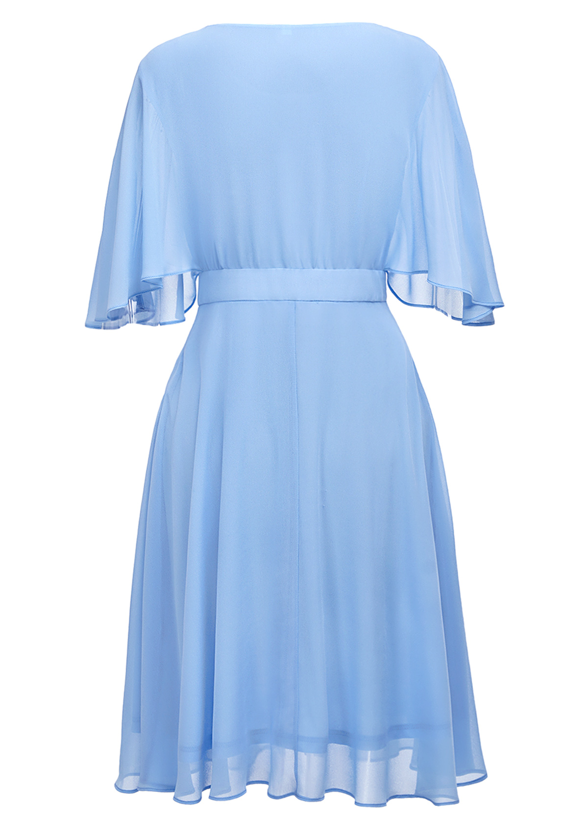 Hot Drilling Light Blue 3/4 Sleeve Round Neck Dress