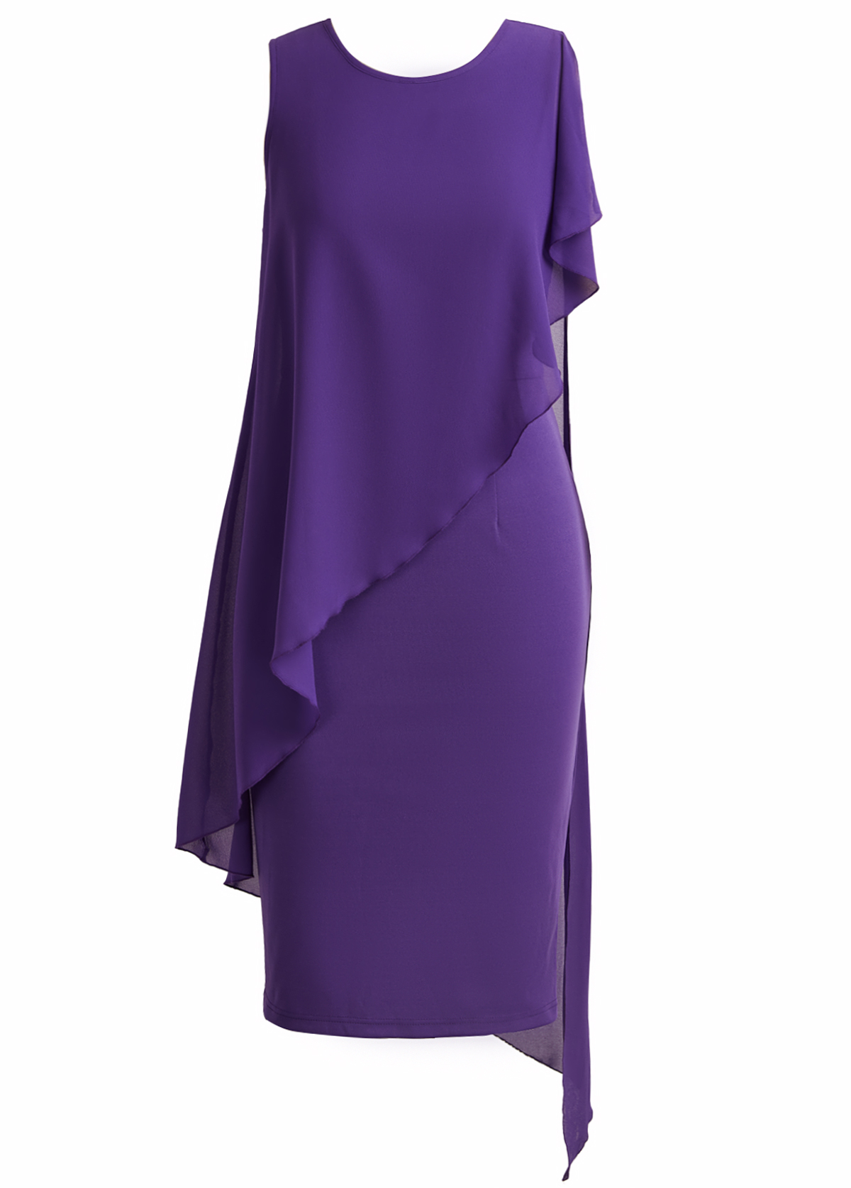 Patchwork Purple High Low Sleeveless Round Neck Bodycon Dress