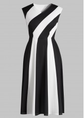 Patchwork Black Sleeveless V Neck Dress