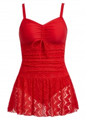 Ruched Lace Red One Piece Swimwear