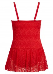 Ruched Lace Red One Piece Swimwear