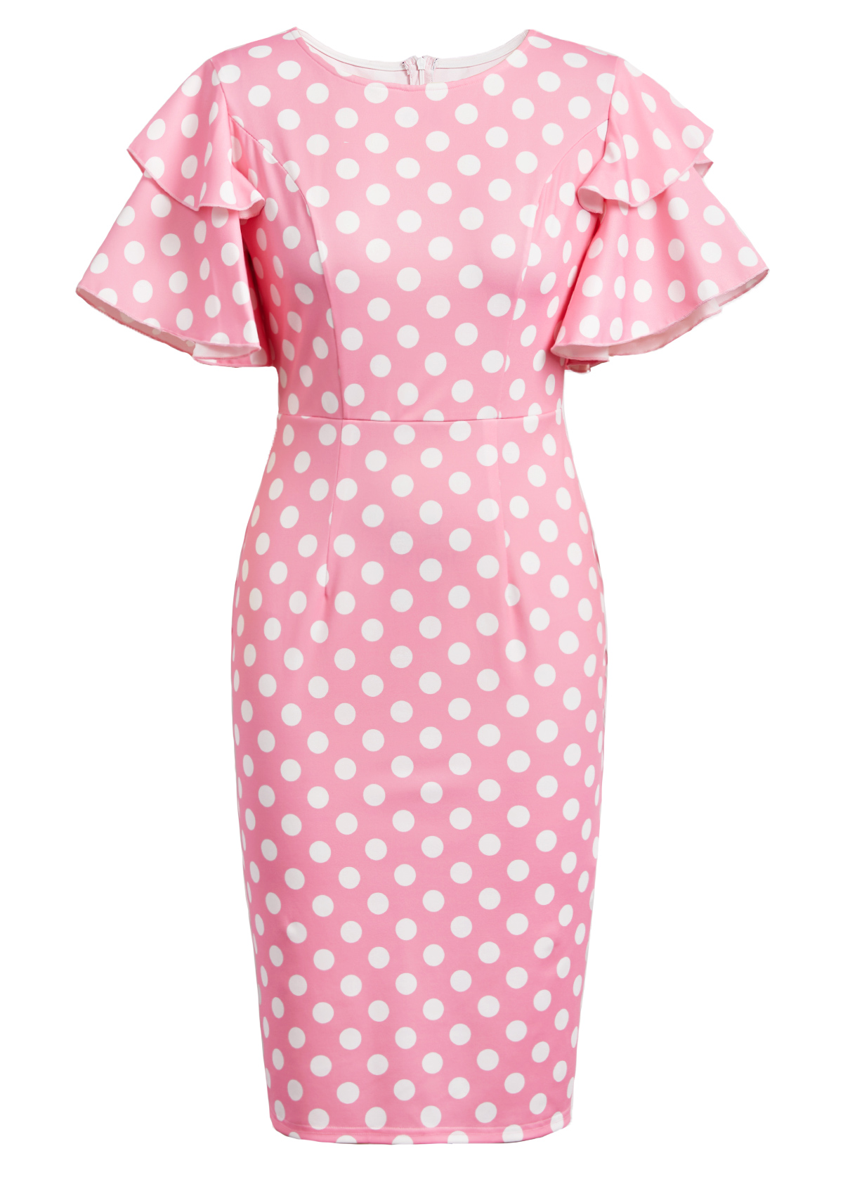 Polka Dot Layered Pink Short Sleeve Bodycon Dress