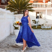 High Waist Belted Lace Panel Maxi Dress