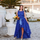 High Waist Belted Lace Panel Maxi Dress