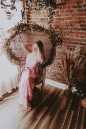 Belted Pink High Low Dress and Cardigan