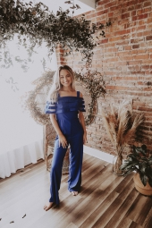 Zipper Back Strappy Cold Shoulder Overlay Jumpsuit