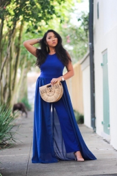 Royal Blue Round Neck High Waist Jumpsuit