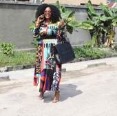 Printed Button Up Long Sleeve Turndown Collar Dress