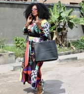 Printed Button Up Long Sleeve Turndown Collar Dress