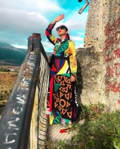 Printed Button Up Long Sleeve Turndown Collar Dress