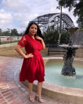 High Waist Lace Panel Short Sleeve Red Dress