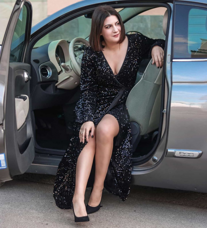 Long sleeve front slit belted sequin dress Clearance