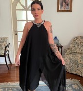 Embellished Neck Chiffon Overlay Black Dress